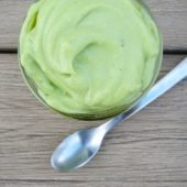 avocado cream sauce with spoon