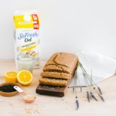 sliced cake with oat milk, lavender and lemon