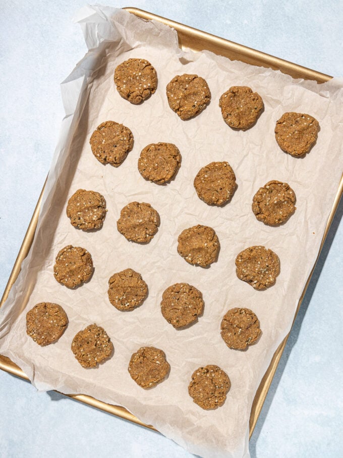 baked hemp cookies on baking sheet