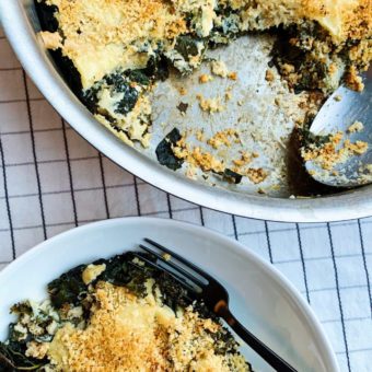 bowl and fork with kale gratin