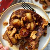 vegan french toast with caramelized banana and walnut