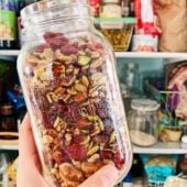 glass jar of Trader Joe's trail mix