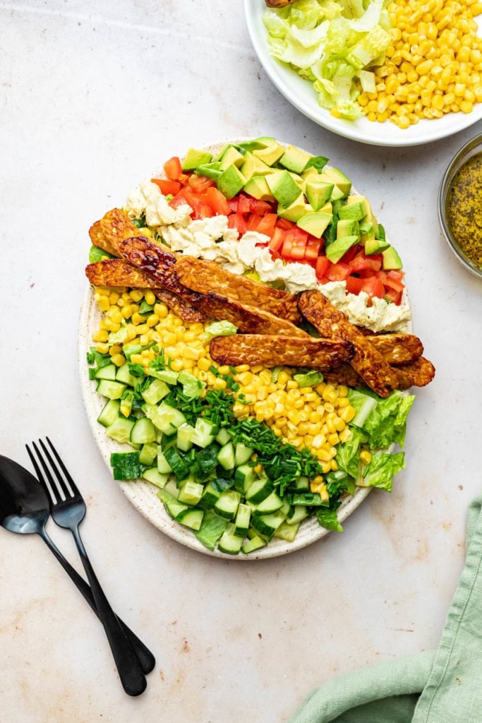 low fodmap vegan cobb salad with fork