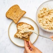Putting together Registered Dietitian Desiree Nielsen's Chickpea Sandwich