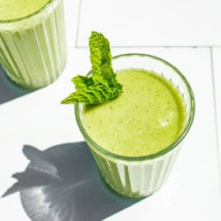 cucumber smoothie in glass with mint