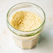 vegan parmesan in glass jar