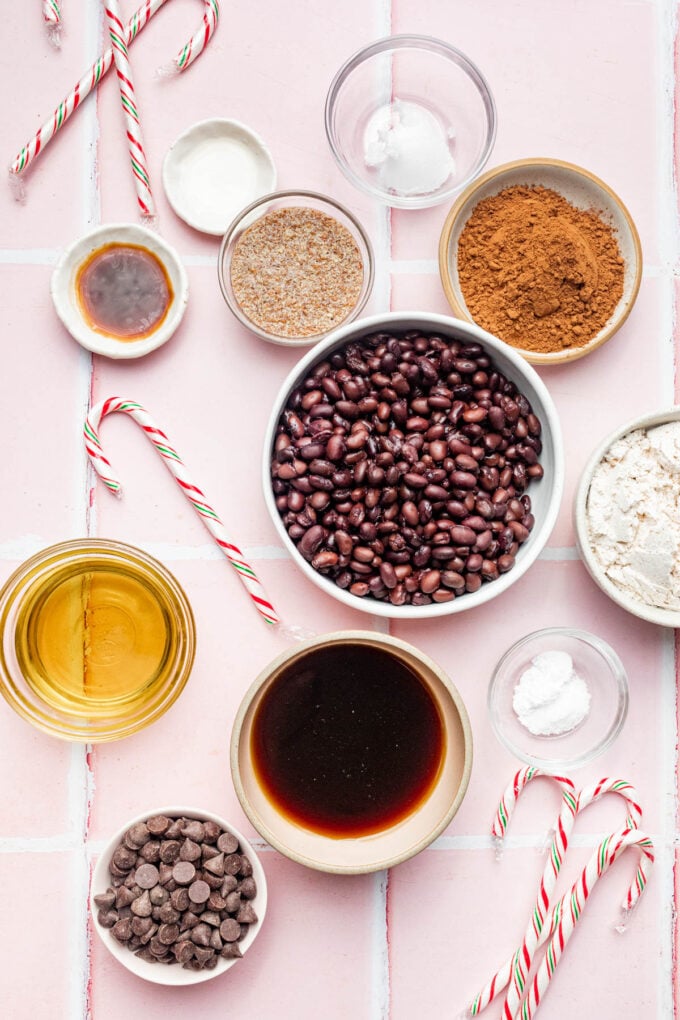 brownie ingredients in bowls