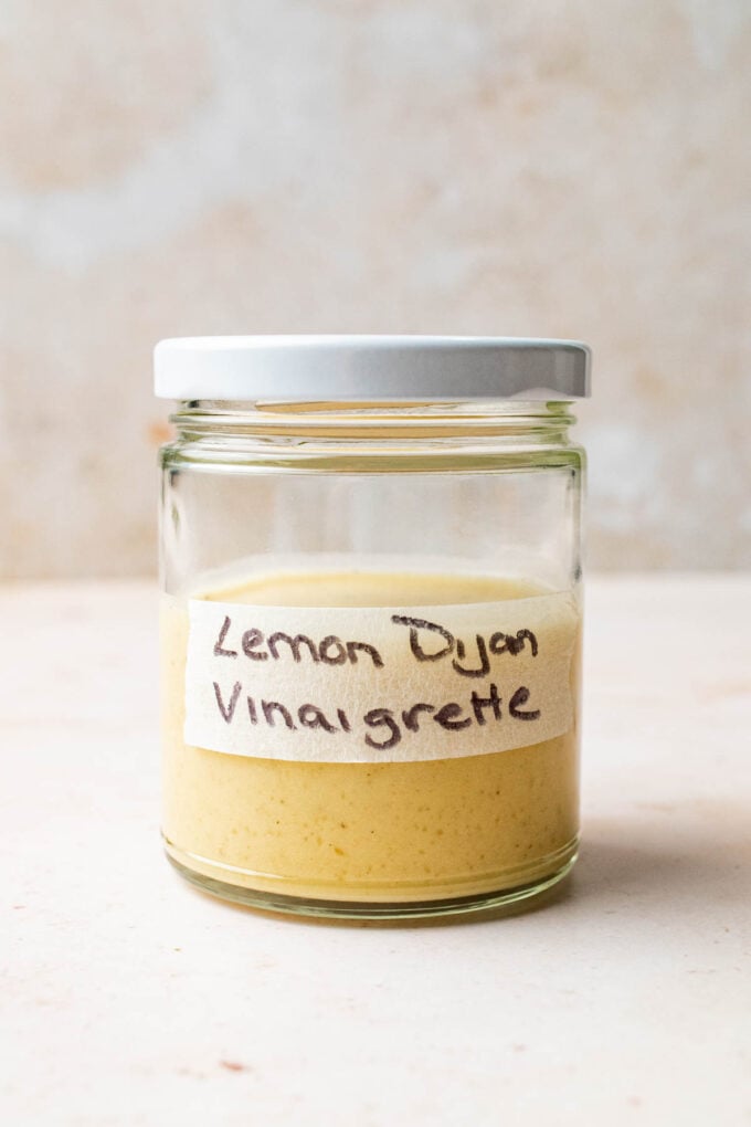 lemon dijon dressing in glass jar