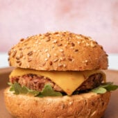 bean burger on bun with cheese