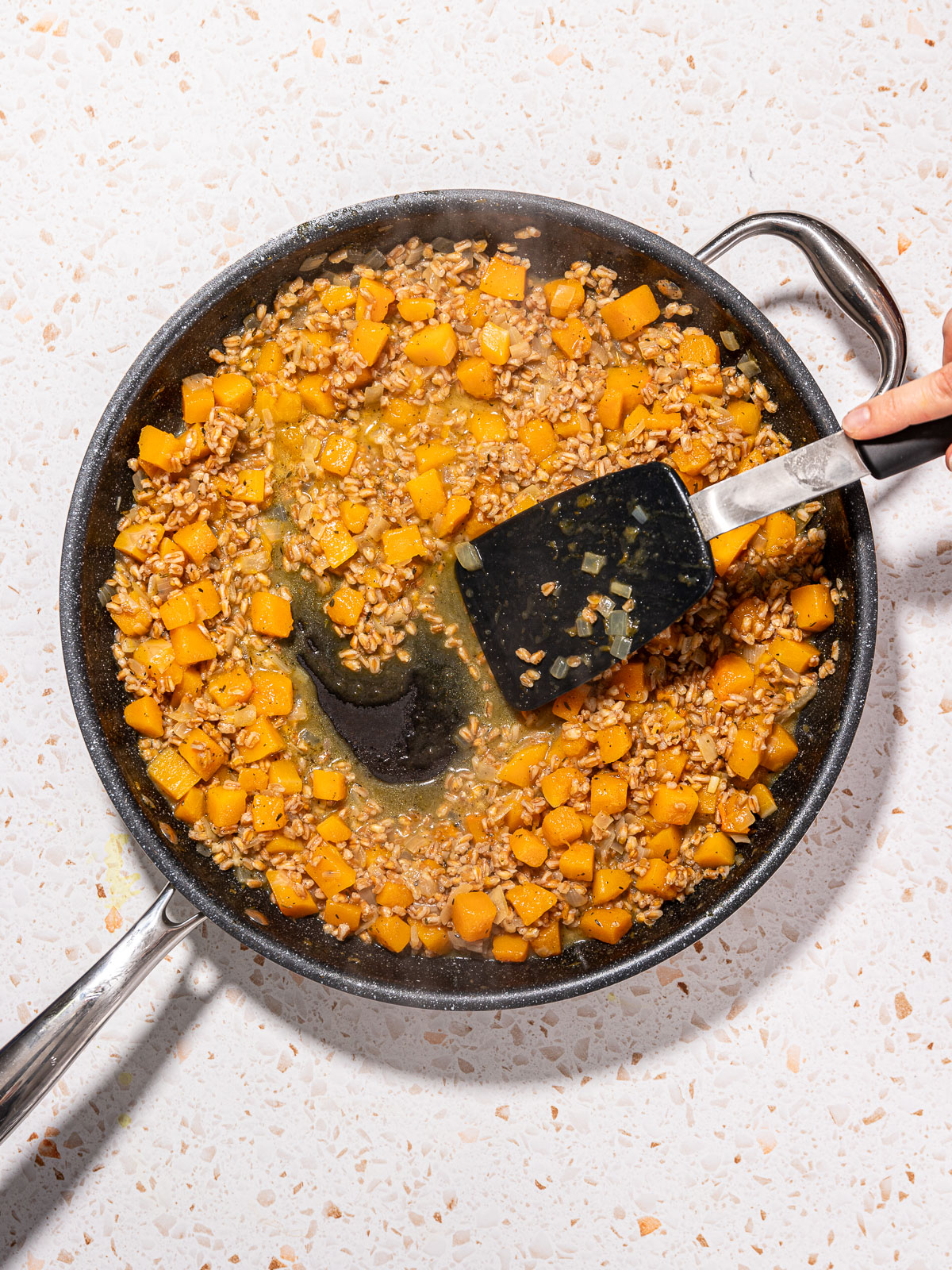 Vegan Farro Risotto with Butternut Squash - Desiree Nielsen