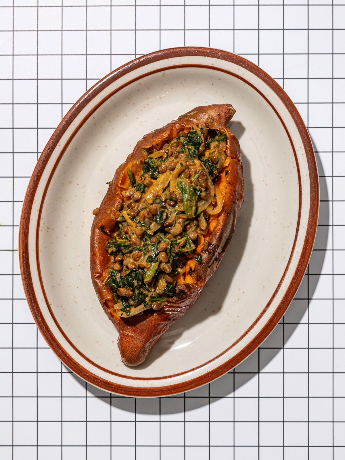 Sweet + Spicy Lentil Stuffed Sweet Potatoes