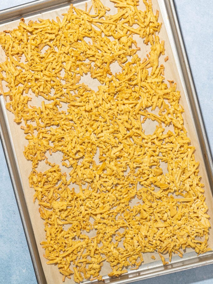 baked, grated tofu on baking sheet