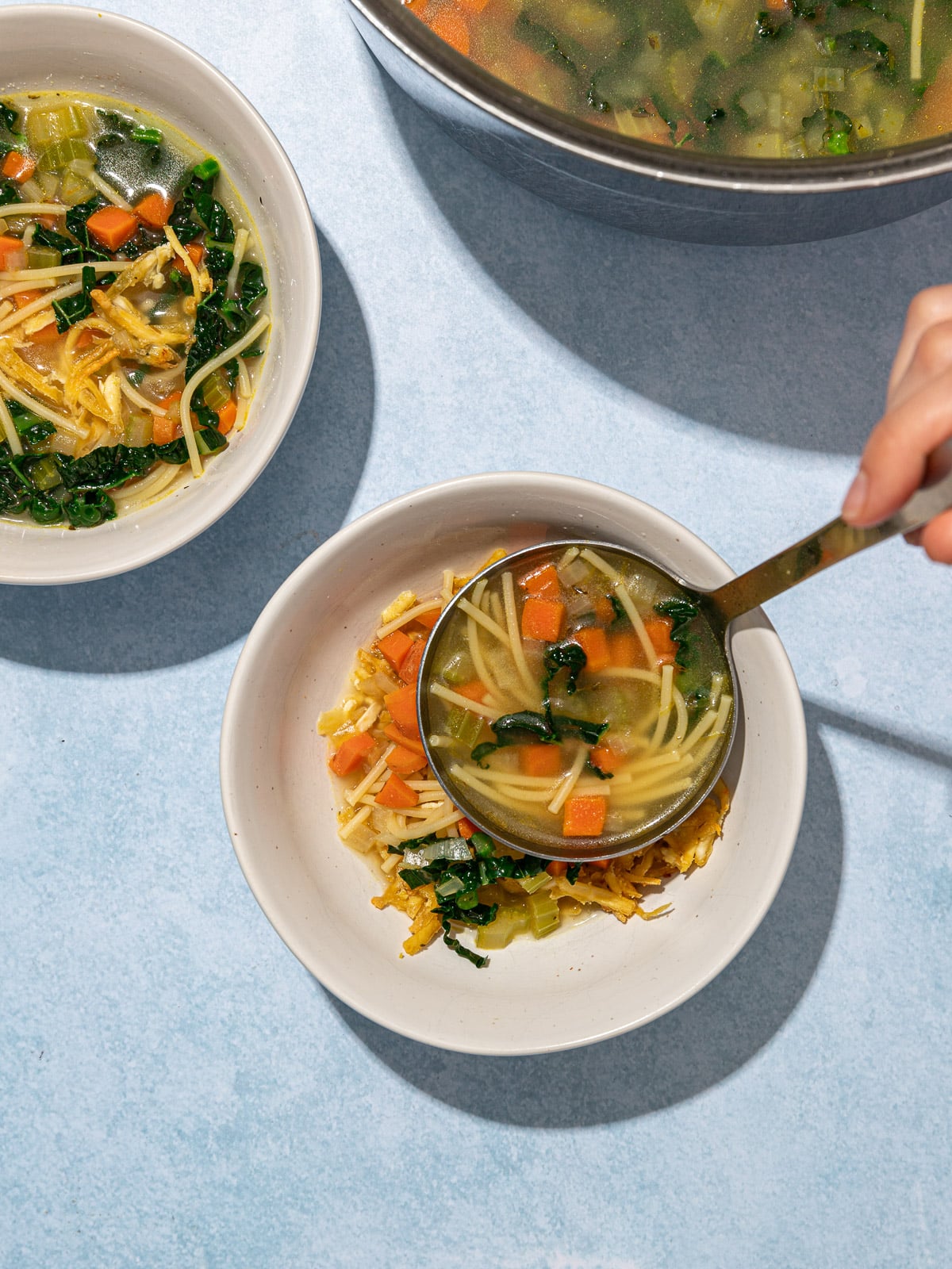 Vegan "Chicken" Noodle Soup with Grated Tofu