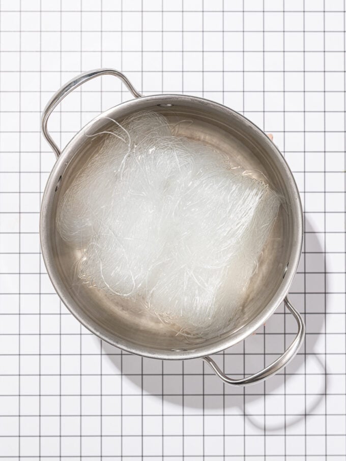 rice vermicelli noodles in large pot of water