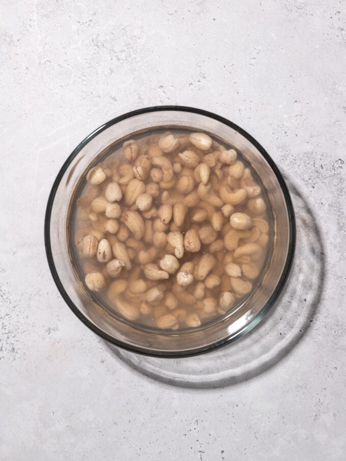 cashews soaking in water